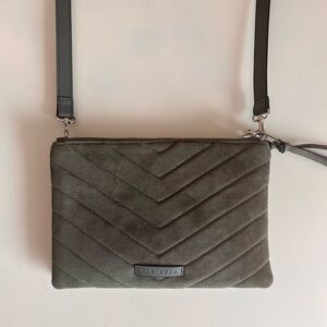 Rae Dunn Olive Green Quilted Crossbody Faux Suede Bag